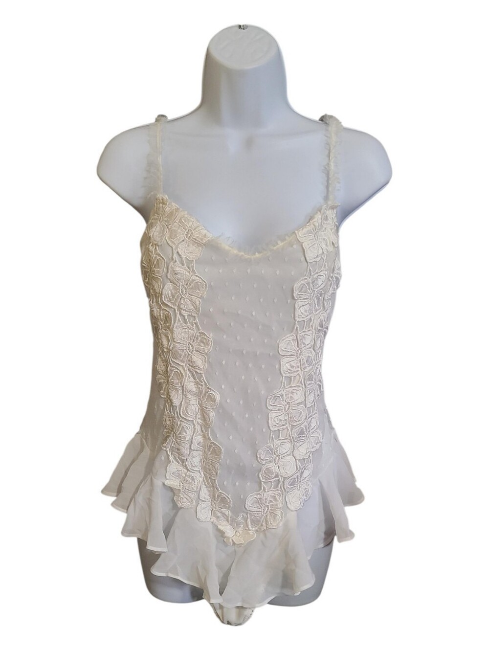Elegant Cream Lace-Trimmed Teddy